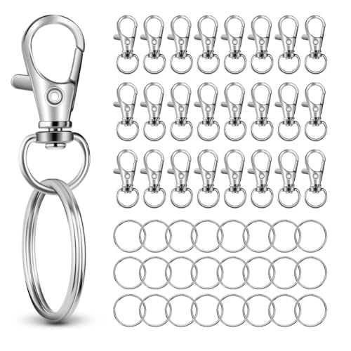 Heiikiuy 50 Stück in 25 Sets, Drehbare Karabinerverschlüsse Aus Metall, Karabinerhaken und Schlüsselringe, für Schlüsselanhänger-Bastelset A von Heiikiuy