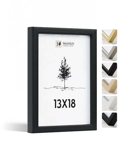Heimlich® - Bilderrahmen - 13x18 cm, Ayous-Holz, Schwarz - Mittlerer Bilderrahmen mit Folienabdeckung - Wandmontage oder Tischaufsteller von Heimlich