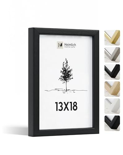 Heimlich® 1x Bilderrahmen 13x18 cm Schwarz Rahmen 1-Pack | Dokumentenrahmen 13x18 cm Klein Collage | Holzrahmen Holz-Bilderrahmen Poster Echtholz | Picture Frame 13x18 Fotorahmen zum Aufhängen von Heimlich