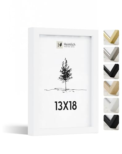 Heimlich® - Bilderrahmen - 13x18 cm, Ayous-Holz, Weiß - Mittlerer Bilderrahmen mit Folienabdeckung - Wandmontage oder Tischaufsteller von Heimlich