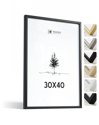 Heimlich® - Bilderrahmen - 30x40 cm, Ayous-Holz, Schwarz - Großer Diplom- und Dokumentenrahmen mit Kunststoffabdeckung - Nur zur Wandmontage von Heimlich
