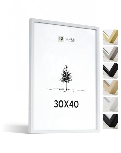 Heimlich® - Bilderrahmen - 30x40 cm, Ayous-Holz, Weiß - Großer Diplom- und Dokumentenrahmen mit Kunststoffabdeckung - Nur zur Wandmontage von Heimlich