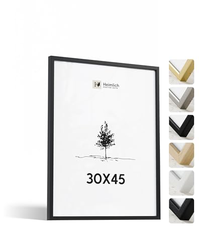 Heimlich® 1x Bilderrahmen 30x45 cm Schwarz Rahmen 1-Pack | Dokumentenrahmen 30x45 cm Groß Collage | Holzrahmen Holz-Bilderrahmen Echtholz | Picture Frame 30x45 Fotorahmen zum Aufhängen von Heimlich