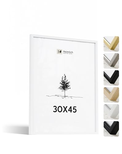 Heimlich® - Bilderrahmen - 30x45 cm, Ayous-Holz, Weiß - Kleiner Posterrahmen mit Folienabdeckung - Nur zur Wandmontage von Heimlich
