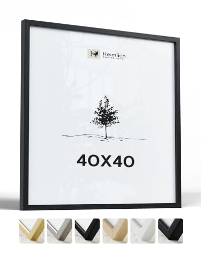 Heimlich® – Bilderrahmen – 40x40 cm, Ayous-Holz, Schwarz – Großer quadratischer Bilderrahmen mit Kunststoffabdeckung – Nur zur Wandmontage von Heimlich