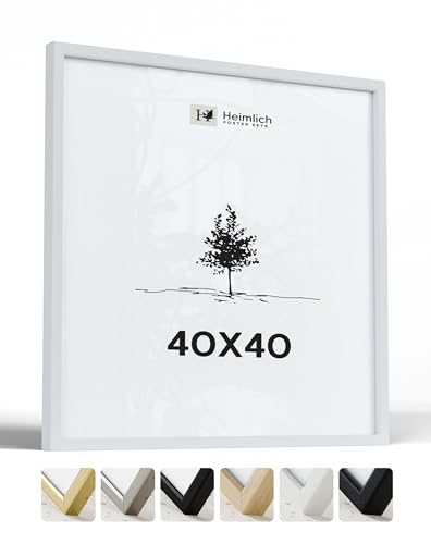Heimlich® – Bilderrahmen – 40x40 cm, Ayous-Holz, Weiß – Großer quadratischer Bilderrahmen mit Kunststoffabdeckung – Nur zur Wandmontage von Heimlich