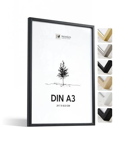 Heimlich® - Bilderrahmen - A2 42x59,4 cm, Ayous-Holz Holz, Schwarz – Kleiner Posterrahmen – Nur zur Wandmontage von Heimlich