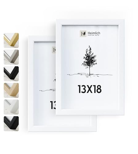 Heimlich® - Bilderrahmen - 13x18 cm, Ayous-Holz, Weiß, 2er-Set - Mittlerer Bilderrahmen mit Folienabdeckung - Wandmontage oder Tischaufsteller von Heimlich