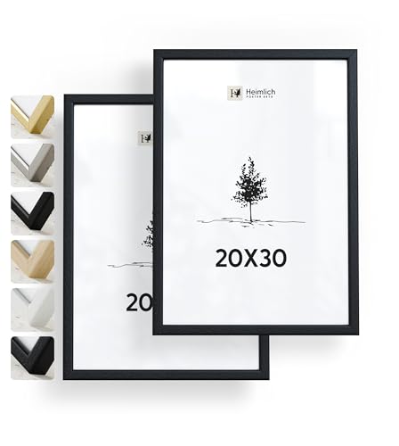 Heimlich® – Bilderrahmen – 20x30 cm, Ayous-Holz, Schwarz, 2er-Pack – Kleiner Rahmen für Dokumente und Urkunden mit Folienabdeckung – Zur Wandmontage oder als Tischaufsteller von Heimlich