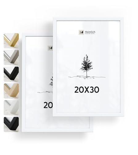 Heimlich® – Bilderrahmen – 20x30 cm, Ayous-Holz, Weiß, 2er-Pack – Kleiner Urkundenrahmen mit Kunststoffabdeckung – Wandmontage oder Tischaufsteller von Heimlich