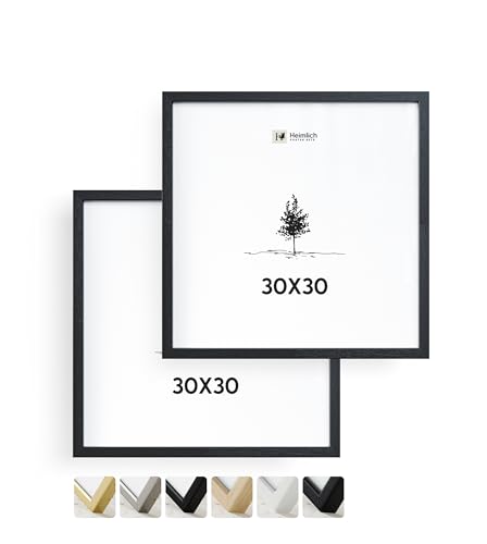Heimlich® 2x Bilderrahmen 30x30cm Schwarz Rahmen 2-Pack | Dokumentenrahmen 30x30 cm Groß Collage | Holzrahmen Holz-Bilderrahmen Echtholz | Picture Frame 30x30 Quadratischer Bilderrahmen von Heimlich