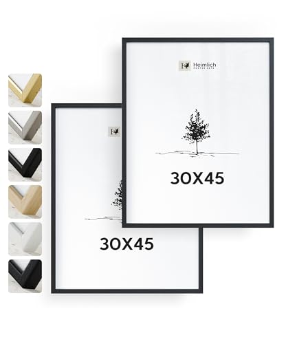 Heimlich® 2x Bilderrahmen 30x45 cm Schwarz Rahmen 2-Pack | Dokumentenrahmen 30x45 cm Groß Collage | Holzrahmen Holz-Bilderrahmen Echtholz | Picture Frame 30x45 Fotorahmen zum Aufhängen von Heimlich