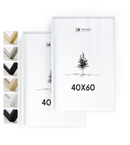 Heimlich® 2x Bilderrahmen 40x60 cm Weiss Rahmen 2-Pack | Dokumentenrahmen 40x60 cm Groß Collage | Holzrahmen Holz-Bilderrahmen Echtholz | Picture Frame 40x60 Fotorahmen zum Aufhängen von Heimlich