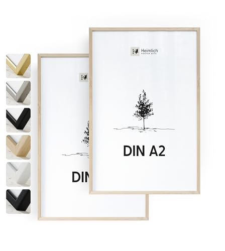 Heimlich® 2x Bilderrahmen DIN A2 42x59,4 cm Eiche Rahmen 2-Pack | Dokumentenrahmen 42x59,4 cm Groß Collage | Holzrahmen Holz-Bilderrahmen Echtholz | Picture Frame 42x60 Fotorahmen zum Aufhängen von Heimlich