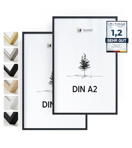 Heimlich® 2x Bilderrahmen DIN A2 42x59,4 cm Schwarz Rahmen 2-Pack | Dokumentenrahmen 42x59,4 cm Groß Collage | Holzrahmen Holz-Bilderrahmen Echtholz | Picture Frame 42x60 Fotorahmen zum Aufhängen von Heimlich