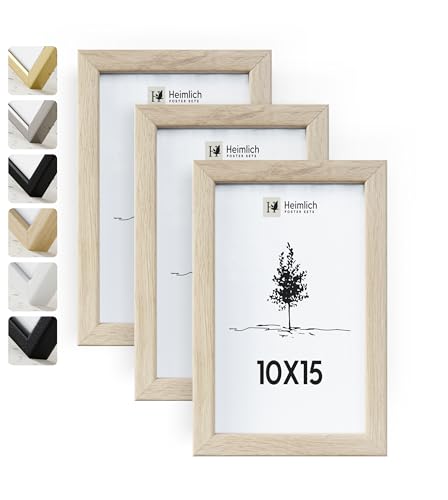 Heimlich® Bilderrahmen 10x15 Eiche 3-Pack | Bilderrahmen 10x15 Holz | Bilderrahmen Set Eiche mit Plexiglas | Fotorahmen 10x15 zum Aufhängen & Aufstellen | Picture Frame 10x15 | Photo Frame 10x15 von Heimlich