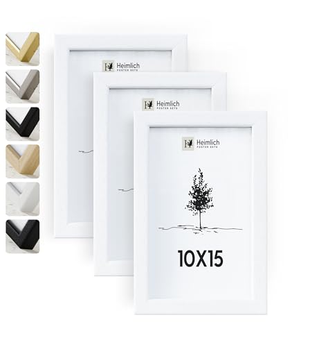 Heimlich® Bilderrahmen 10x15 Weiß 3-Pack | Bilderrahmen 10x15 Holz | Bilderrahmen Set Weiss mit Plexiglas | Fotorahmen 10x15 zum Aufhängen & Aufstellen | Picture Frame 10x15 | Photo Frame 10x15 von Heimlich
