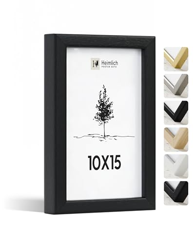 Heimlich® - Bilderrahmen - 10x15 cm, Ayous-Holz, Schwarz - Kleiner Bilderrahmen mit Folienabdeckung - Zur Wandmontage oder als Tischaufsteller von Heimlich