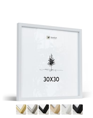 Heimlich® - Bilderrahmen - 30x30 cm, Ayous-Holz, Weiß - Mittelgroßer quadratischer Bilderrahmen mit Folienabdeckung - Nur zur Wandmontage von Heimlich