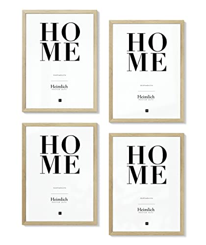 Heimlich® Bilderrahmen Collage 4x DIN A4 Holz Eiche | Bilderrahmen 21 x 29,7 cm (8.3 x 11.7 in) Eiche mit bruchsicherem Acrylglas | Bilderrahmen Set Holz A4 (4 STK.) von Heimlich