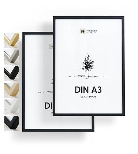 Heimlich® 2x Bilderrahmen DIN A3 30x42 cm Schwarz Holz Rahmen 2-Pack | Dokumentenrahmen 29,7x42 cm Groß Collage | Holzrahmen Holz-Bilderrahmen Poster Echtholz | Picture Frame A3 Fotorahmen von Heimlich