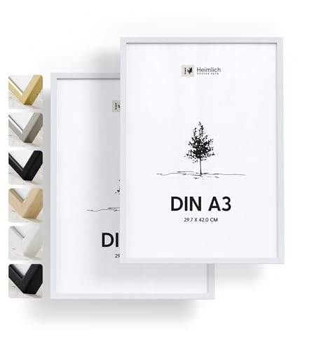 Heimlich® 2x Bilderrahmen DIN A3 30x42 cm Weiss Holz Rahmen 2-Pack | Dokumentenrahmen 29,7x42 cm Groß Collage | Holzrahmen Holz-Bilderrahmen Poster Echtholz | Picture Frame A3 Fotorahmen von Heimlich