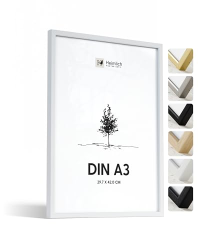 Heimlich® – Bilderrahmen – A2 42x59,4 cm, Ayous-Holz, Weiß – Kleiner Posterrahmen – Nur zur Wandmontage von Heimlich