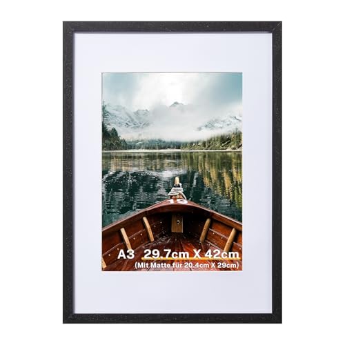 Heimwohl Din A3 Bilderrahmen Schwarz, A3 Bilderrahmen Holz, 29.7cm x 42cm Groß Rahmen mit A4-Rahmenmatte für Schlafzimmer/Wohnzimmer/Galerie/Flurdekoration, 1 Packung von Heimwohl