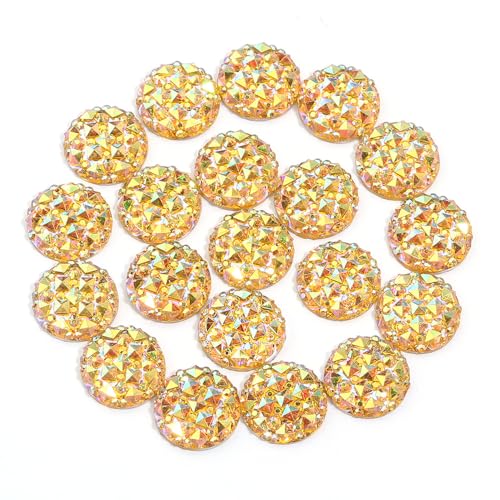 100 Stück 12 mm runde Harz-Strasssteine, flache Rückseite, Edelsteine für Kleidung, Schuhe, Hüte, Taschen, Nähzubehör (Goldgelb) von Heiolox