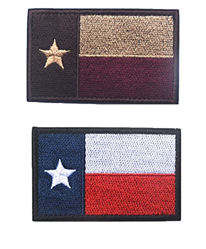 Heiorpai 2 Stück Texas State Flagge Patch bestickt dekorative Klettverschlüsse Rückseite Patch (Farbe 1) von Heiorpai