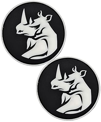 Heiorpai 2 Stück leuchtende Nashornkopf-Patches aus PVC-Gummi, dekorative Hakenverschlüsse, Rückseite Heiorpai 2 Stück leuchtende Nashornkopf-Patches aus PVC-Gummi, dekorative Hakenverschlüsse, Rückseite von Heiorpai