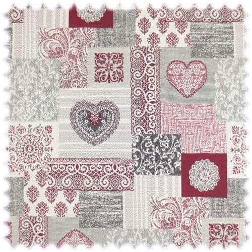 Jacquard Flachgewebe Möbelstoff Herz Rot im Patchwork Design Jacquard Flachgewebe Möbelstoff Herz Rot im Patchwork Design von Heiro