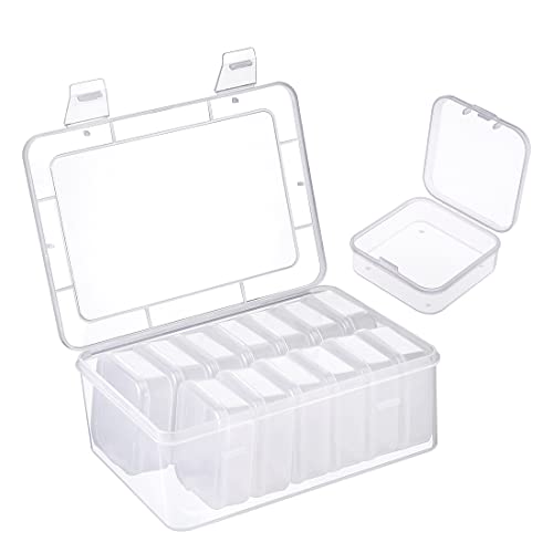 Hejo 14 Stück Aufbewahrungsbox mit Deckel Klein und 1 Stück große Plastikbox mit Deckel, Transparente Sortierbox für Perlen, Schmuck, Pillen von Hejo
