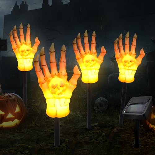 4 Skelett Hände für Halloween Deko, Leuchtende Zombie Geist Arm Pfahl, Halloween Schädel Hände Dekoration, Solarlampen für Außen zum Deko von Gartenterrassen, für Eine Horror Atmosphäre (Flammen) 4 Skelett Hände für Halloween Deko, Leuchtende Zombie Geist Arm Pfahl, Halloween Schädel Hände Dekoration, Solarlampen für Außen zum Deko von Gartenterrassen, für Eine Horror Atmosphäre (Flammen) von Hekasvm