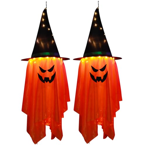 Halloween Hängelicht Deko, Halloween Lichterkette Fliegende Geisterhüte, Hängende Geister mit Hexenhut, LED-Geist-Lampe für Karneval Party Halloween Terrasse Baum Veranda Deko (Orange Farbe,2 Stück) Halloween Hängelicht Deko, Halloween Lichterkette Fliegende Geisterhüte, Hängende Geister mit Hexenhut, LED-Geist-Lampe für Karneval Party Halloween Terrasse Baum Veranda Deko (Orange Farbe,2 Stück) von Hekasvm