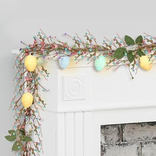 Hekasvm Osterdeko Ostergirlande Ostereier Rattan lichterkette mit 1.8M 10LED Eier Lichterkette, Oster Deko Lichterkette Batterie Lichtervorhang Innen, Bunt Frühlingsdeko Girlande (LED Girlande) von Hekasvm