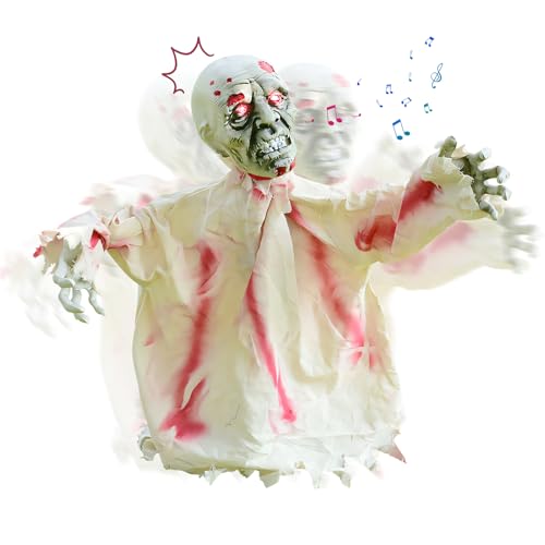 Zombie Halloween Dekoration, Leuchtender Zombie Groundbreaker Animiert, mit Gruseligem Sound und Zitternder Körper, Sound-Induktion, Outdoor, Innenhof, Gartendekoration (Beige, 75 * 100 * 19cm) von Hekasvm