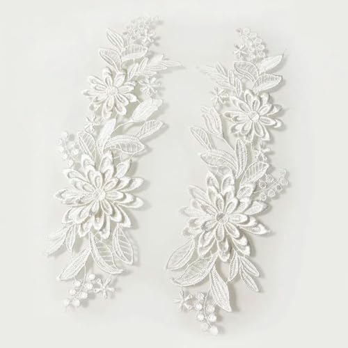 1 Paar 3D-gestickte Blumen-Spitzenapplikationen für Kleidung, Kleider, Reparaturflicken, Stoff, Bekleidung, Dekorationen, einfarbig, DIY-Nähzubehör, Weiß 1 Paar 3D-gestickte Blumen-Spitzenapplikationen für Kleidung, Kleider, Reparaturflicken, Stoff, Bekleidung, Dekorationen, einfarbig, DIY-Nähzubehör, Weiß von Hekdi