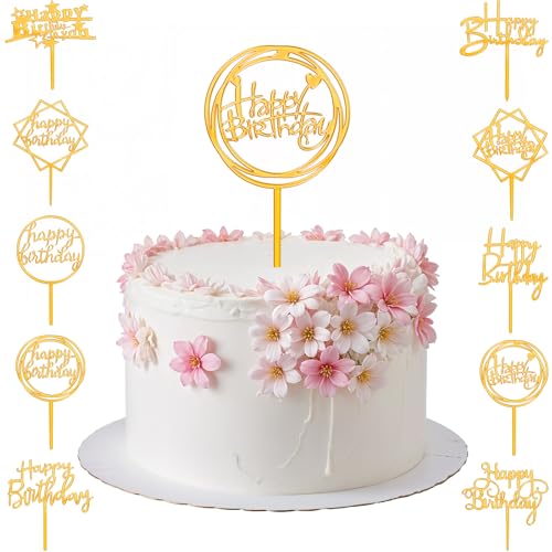10 Stück Happy Birthday Tortendeko Geburtstag Gold Cake Toppers Acryl Happy Birthday Cake Topper Goldene Kuchen Deko Wiederverwendbar Geburtstag Kuchendekorationen für Geburtstags Babyparty von HekouJiub