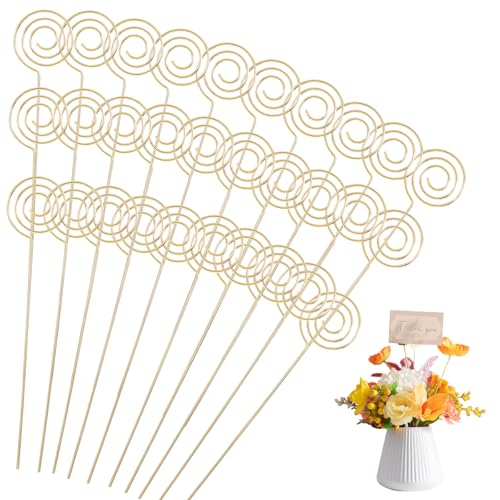 50 Stück Blumen Kartenhalter Pick Stick Draht Clip Rund Fotohalter Memohalter Metall Gold Tischnummernhalter Bilderhalter Blumenstrauß Kuchen Zubehör für Hochzeit Party Geburtstag| (Gold) von HekouJiub