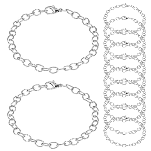 HekouJiub 12 Stück Armreif Silber Kettenarmband Damen Armbänder zur Schmuckherstellung Silberkette mit Karabinerverschluss Armkette Schmuck für Männer Frauen DIY Armbandherstellung (Silber) von HekouJiub