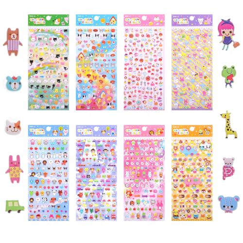 HekouJiub 3D Aufkleber für Kinder, 870 Stück Mini Tiere Sticker Scrapbooking Kinder Hund Katze Hase Stickers Puff Aufkleber Wasserfest Niedliche Sticker für Erwachsene Handyhülle Laptop von HekouJiub