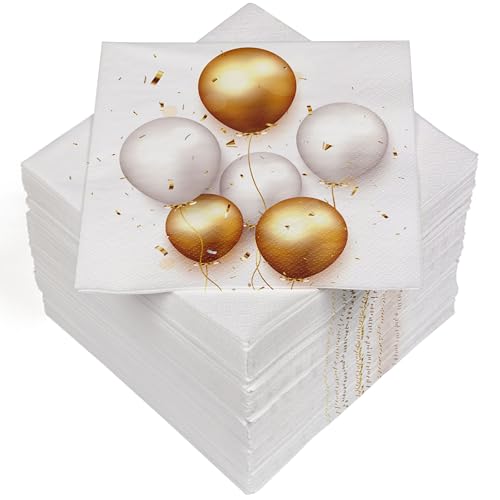 HEKU 100 Servietten, 3-lagig, 33x33cm, Ballons gold/weiß I Saugstark und praktisch verpackt I Breite Auswahl I Ideal für besondere Anlässe von Heku