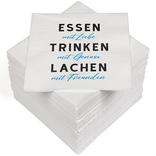 HEKU 100 Servietten, 3-lagig, 33x33cm, Essen, Trinken, Lachen I Saugstark und praktisch verpackt I Breite Auswahl I Ideal für besondere Anlässe von Heku