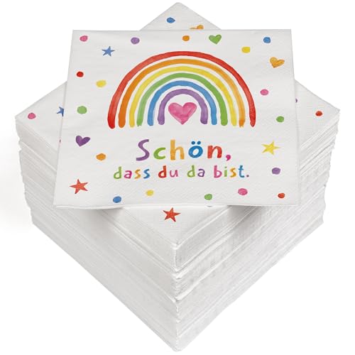 HEKU 100 Servietten, 3-lagig, 33x33cm, Regenbogen I Saugstark und praktisch verpackt I Breite Auswahl I Ideal für besondere Anlässe von Heku