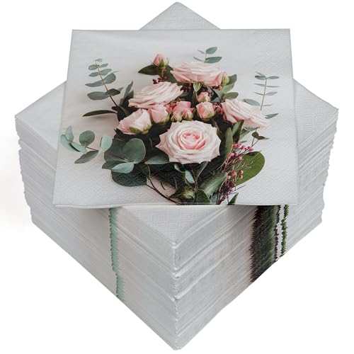 HEKU 100 Servietten, 3-lagig, 33x33cm, Rosenstrauß I Saugstark und praktisch verpackt I Breite Auswahl I Ideal für besondere Anlässe von Heku