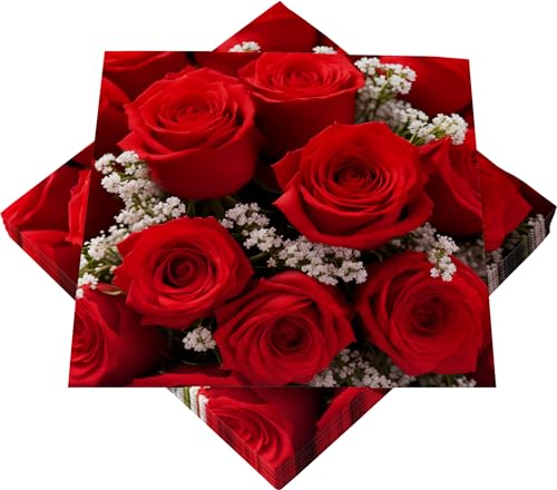 HEKU 100 Servietten, 3-lagig, 33x33cm, Rote Rosen I Saugstark und praktisch verpackt I Breite Auswahl I Ideal für besondere Anlässe von Heku