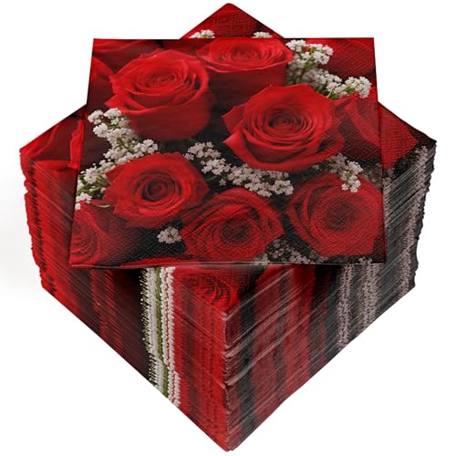 HEKU 100 Servietten, 3-lagig, 33x33cm, Rote Rosen I Saugstark und praktisch verpackt I Breite Auswahl I Ideal für besondere Anlässe von Heku