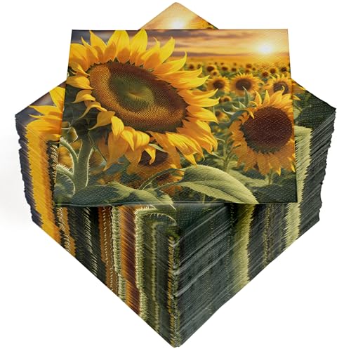 HEKU 100 Servietten, 3-lagig, 33x33cm, Sonnenblumen I Saugstark und praktisch verpackt I Breite Auswahl I Ideal für besondere Anlässe von Heku