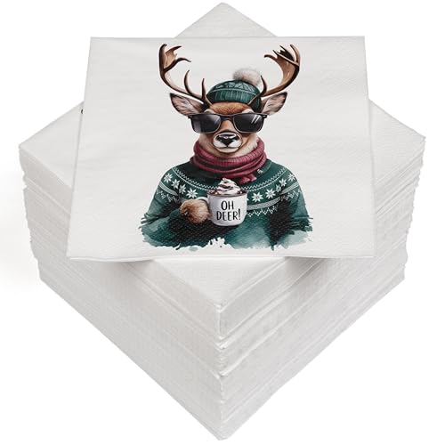 HEKU 100 Servietten, 3-lagig, 33x33cm, Weihnachtselch I Saugstark und praktisch verpackt I Breite Auswahl I Ideal für besondere Anlässe von Heku